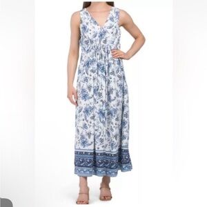 NWT Lucky Brand Plus Size 3X Floral Print Sleeveless Maxi Dress Blue Pink Boho